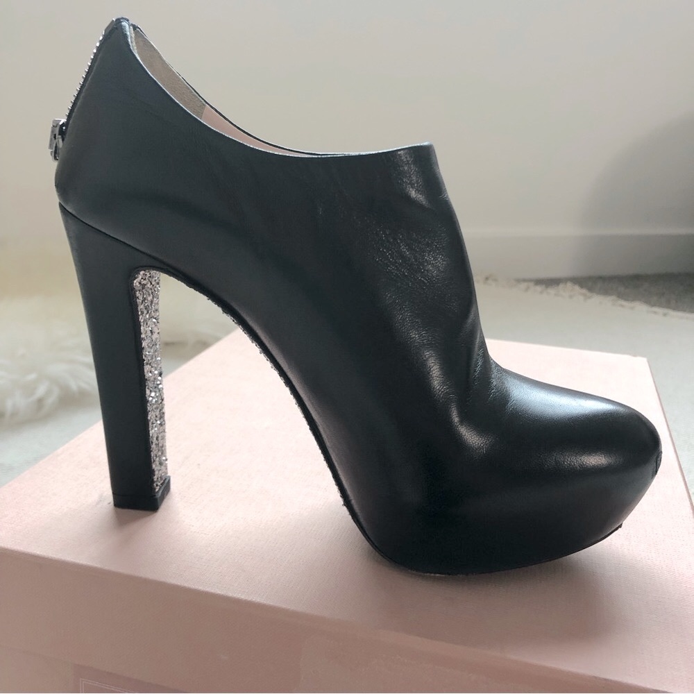 MIU MIU Calzature Donna Nappa Glitter Platform Black Leather Booties 6 - Picture 3 of 16